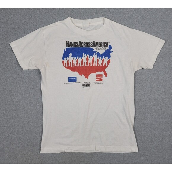 Vintage 1986 Coca-Cola Hands Across America Single Stitch T-Shirt Size Small US - Picture 1 of 9